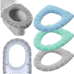 Bathroom Soft Thicker Warmer Stretchable Washable Cloth Toilet Seat Cover Pads (3)