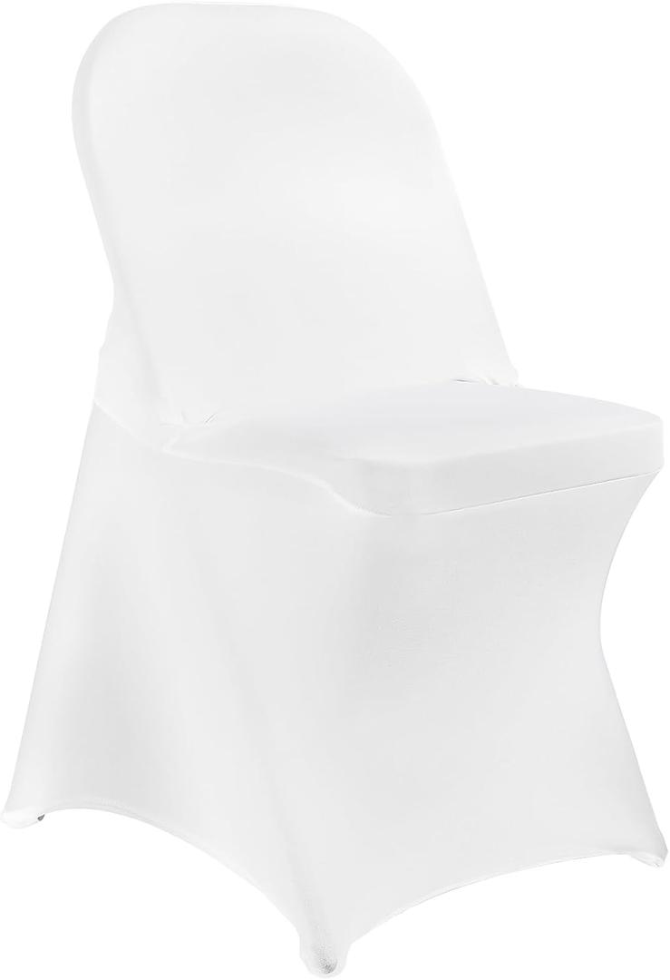 Stretch Spandex Chair Covers - White 150 PCS, Folding Kitchen Chairs Cover, Universal Washable Slipcovers Protector, Removable Chair Seat Covers, for Wedding Party Dining Room Banquet Event