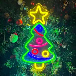 Christmas Tree Neon Sign, Xmas Trees LED Neon Signs for Wall Decor Art, USB Powered Acrylic Neon Lights for Bedroom Kids' Room Home Decoration Man Cave Birthday Bar Wedding Party Decorations (Colour)