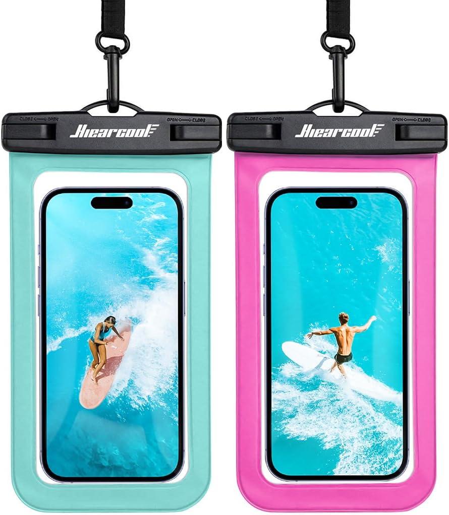 Hiearcool Waterproof Phone Pouch,Waterproof Phone Case for iPhone 17 16 15 14 13 Pro Max,IPX8 Phone Waterproof Pouch for Beach Cruise Ship Travel Essentials Green&Bright Red-2Pack