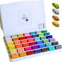 Gouache Paint Set 42 Colors, 50ml Cups with Lids – 24 Metallic & 18 Basic Shades, Refillable Gouache, Opaque & Creamy, Leakproof Storage, Travel Case, Non-Toxic