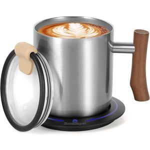 Gifts for Women Men, Heated Coffee Mug Up to 149F, Ideal Gifts for Christmas, Birthday, Mother's Day, Father's Day or Any Occasion (14oz Silver)