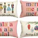 AVOIN colorlife Merry Christmas Nutcracker Pink Throw Pillow Covers, 12 x 20 Inch Winter Holiday Party Cushion Case Decoration for Sofa Couch Set of 4 (20" x 12" (Pack of 4), Pink)