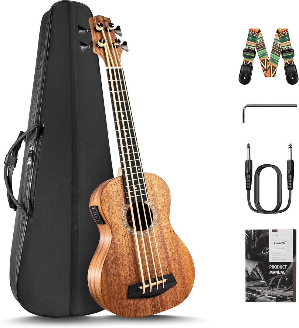 Caramel CUB402 Electric 30inch All Solid Wood Mahogany Ukulele Bass - Tuned as E-A-D-G