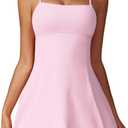 ABOCIW Womens Square Neck Tennis Dress with Shorts Spaghetti Strap Backless Workout Side Slit Athletic Golf Dresses, Medium