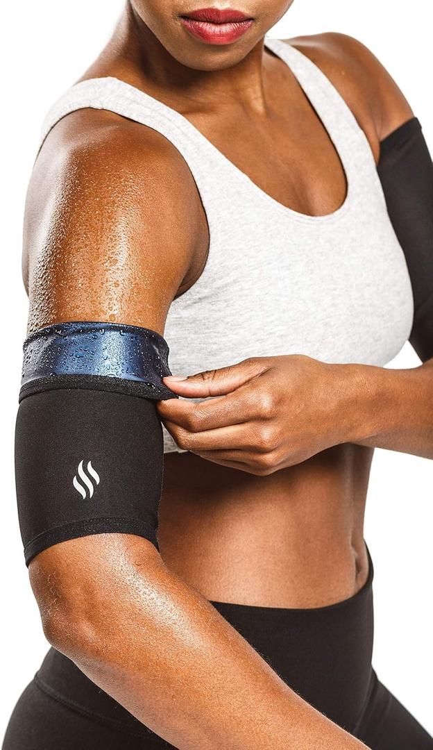 Sweat Shaper Womens Arm Trimmers, Sauna Arm Shaper Compression Sweat Bands, Slimming Arm Band for Flabby Arms, 2 Pack, Black (Medium)