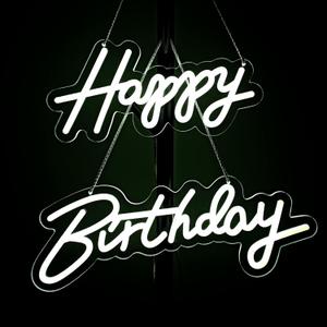 28x6 inch Happy Birthday Neon Sign Art Wall Lights for Beer Bar Club Bedroom Hotel Pub Cafe Wedding Birthday Party Gifts_White