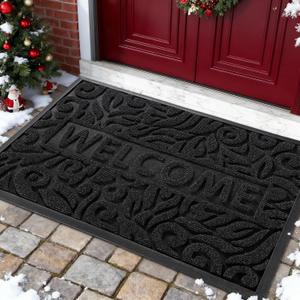 Yimobra Welcome Mat Outdoor 29.5x17, Waterproof Non-Slip Outdoor Mats for Front Door Outside Entrance, Low-Profile Entryway Mat Indoor for Garage Patio, Black