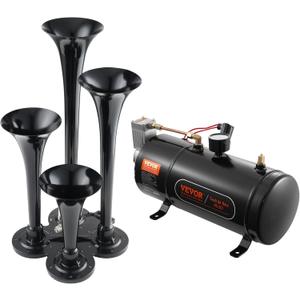 VEVOR 4 Trumpet Air Horn Kit, 150dB Train Horns for Pickup Trucks, 12V 120 psi Air Compressor 0.8 Gal/3 L Tank with Gauge for Any 12V Vehicle Car Truck Train Van Boat (Upgrade)