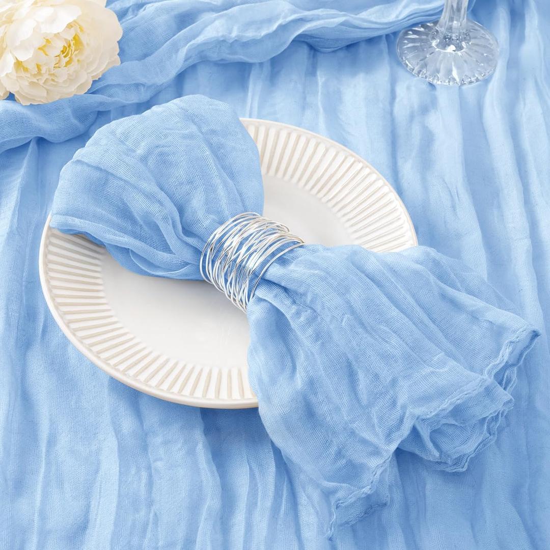 12 Pack Light Blue Cheesecloth Napkins Spring Cloth Napkins Set of 12 Baby Blue Dinner Napkins Bulk 21x21 Inches for Wedding Bridal Shower Baby Shower Valentine's Day