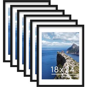 PEALSN 18x24 Poster Frame Set of 6, Display Pictures 16 x 20 with Mat or 18 x 24 without Mat for Wall Mounting Display, poster frames 18 x 24 for Wall Decor, Black