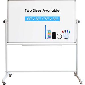 DEVELOP Magnetic Mobile White Board with Stand, 60 x 36 Inches, Large Rolling Double Sided Dry Erase Board on Wheels, Writing Standing Whiteboard Easel Easy Flip for Home, Office & School