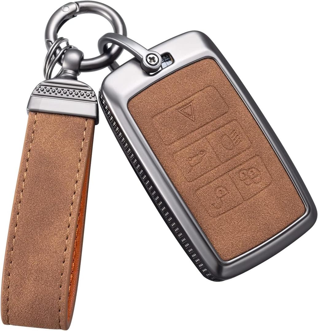 YO&YOYE for Key Fob Cover with Keychain Leather Key Case Protector Compatible with Vogue Range Discovery Rover Sport (Model2, Brown)