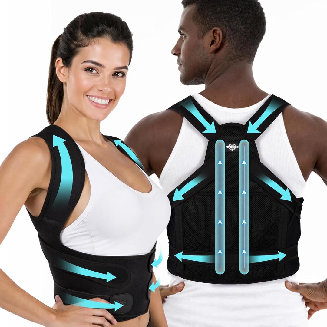 Posture Corrector for Women, Comfortable Back Support, Adjustable Posture Corrector Belt for Upper, Mid & Lower Back Pain Relief, Ergonomic 3-in-1 System Helps with Slouching (Black, L) (Black, L)