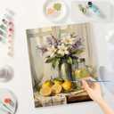 DecorFriday Still Life Paint by Numbers Kit for Adults - DIY Lemons and Flowers by Window Painting on Canvas, Acrylic Paint Set, Suitable for Beginners, Art for Home Decor or Gifts(16X20IN Framed)