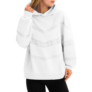 Fisoew Womens Oversized Hoodies Fall Long Sleeve Sweatshirts Casual Loose Lace Y2K Cute Pullover Tops (Small, White)