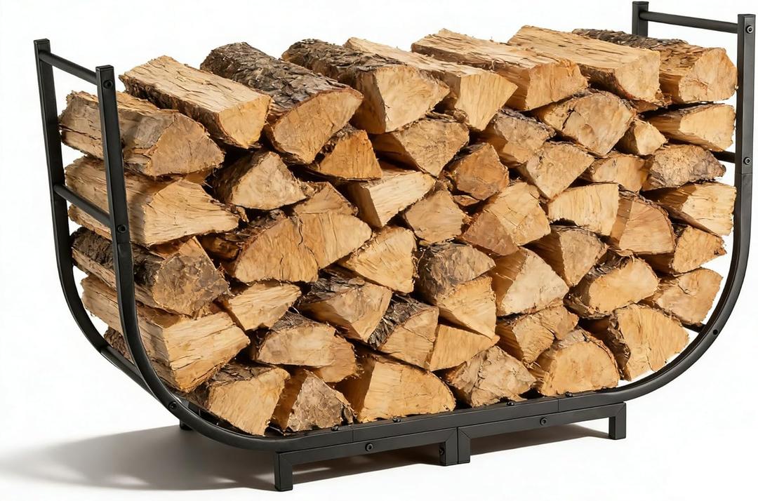 facka Curved Firewood Rack, Indoor Outdoor Log Firewood Holder, Metal Fireplace Wood Storage, Waterproof & Rustproof(Curved 40Inch Rack)