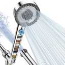 PWERAN Filtered Shower Head with Handheld, High Pressure 4 Spray Mode Showerhead with Filters, Water Softener Beads for Hard Water with ON/OFF Switch for Pets - Remove Chlorine (Chrome, 5 Inch Panel)