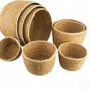 8pc Round Storage Baskets, Handwoven Natural Reed Grass, Structured