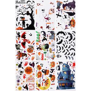 9 Sheets Halloween Window Sticker, 223 Patterns Halloween Window Cling Sticker Scary Castle Pumpkin Spooky Bat Halloween Window Clings Decals for Window Door Home Party Store