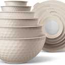 COOK WITH COLOR Mixing Bowls with Lids - 12 Piece Plastic Nesting Bowls Set includes 6 Prep Bowls and 6 Lids, Microwave Safe Mixing Bowl Set, Cream Embossed