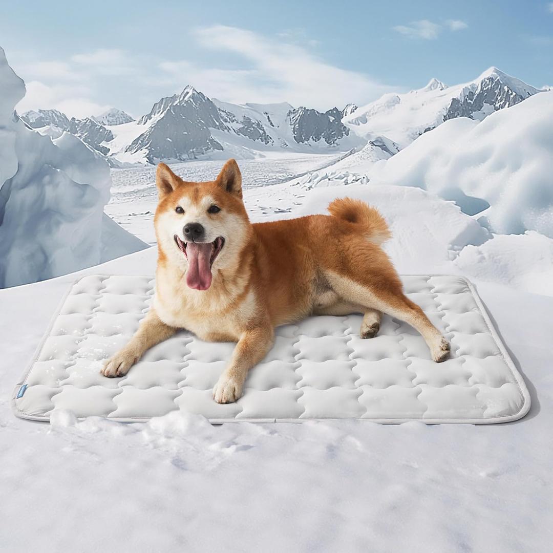 Bedsure Cooling Mat for Large Dogs, Q-Max>0.5 Thin Breathable Cold Crate Pad for Pet, Portable Washable Kennel Bed for Summer Active Dog with Chill Cool Soothing Fabric to Rapid Cooling, 35x23, Grey