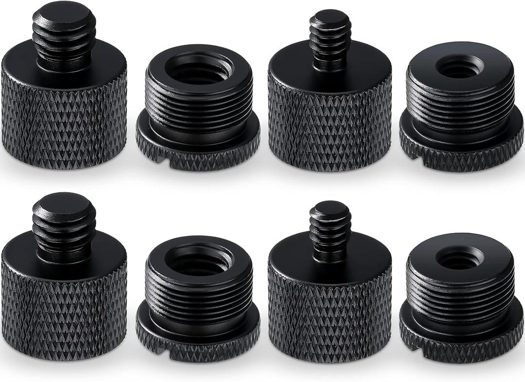 8 Pieces Mic Stand Adapter 5/8 Female to 3/8 Male and 3/8 Female to 5/8 Male, 5/8 Female to 1/4 Male and 1/4 Female to 5/8 Male Screw Thread Adapter Mic Thread Adapter Set for Microphone (Black)