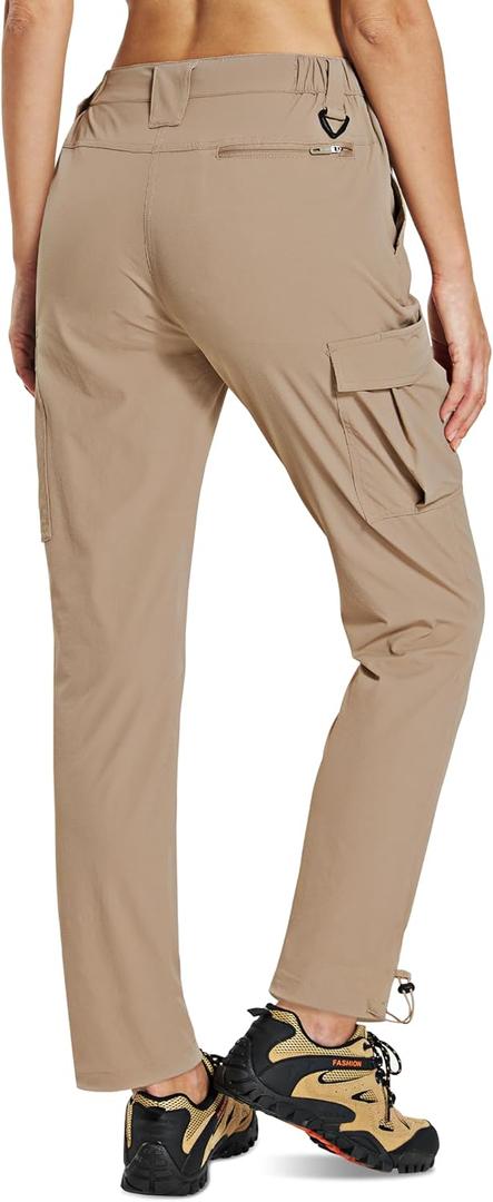MOURCE Womens Hiking Pants Lightweight - Quick Dry Water Resistant Cargo Pants Women with 7 Pockets & Adjustable Ankle Cuffs (Small, Khaki)