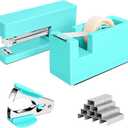 1 Desktop Stapler & 1 Tape Dispenser,Green Staplers for Desk | 25 Sheet Capacity with 830 Staples,Staple Remover, Non-Slip for Office,School, Home & Classroom(Tape not Included)