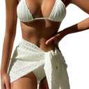 Women's 3 Piece Swimsuit Triangle Bikini Set Bathing Suits with Beach Skirt (4-6, White)
