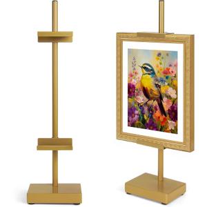 Adjustable Tabletop Easel Stand, Picture Easels for Display Up to 17" H, Gold Metal Picture Frame Holder Stand Table for Art, Photo (1 Pack)