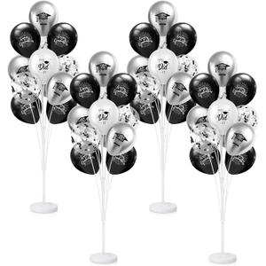 Kasyat 4 Set Black and Silver Graduation Balloons Stand High 53 Inch Class of 2026 Balloon Column Stand Kit Congrats Grad Latex Balloons for Graduation Floor Table Centerpieces Party Decoration, 12 inch/ 30.5 cm