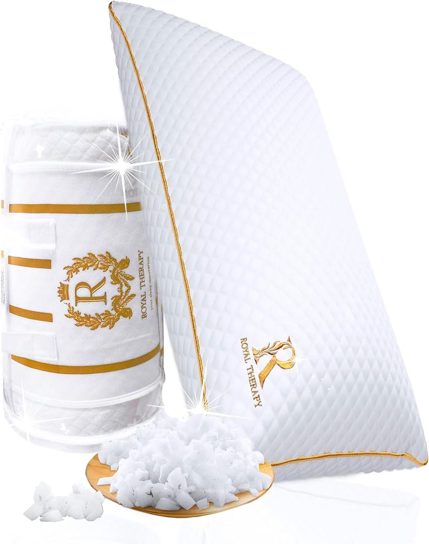 Royal Therapy King Memory Foam Pillows - Shredded Memory Foam Pillow for All Sleep Positions - Medium Firm Pillow with Adjustable Loft - Bamboo-Derived Rayon Cover - CertiPUR-US & Oeko-TEX Certified (King (Pack of 1))