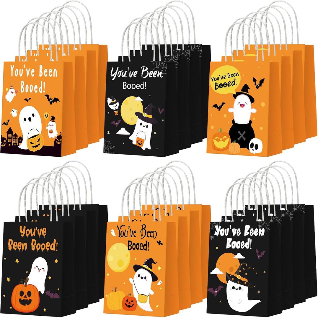 Epakh 24 Pcs You've Been Booed Ghost Paper Gift Bags Kit with Handles Ghost Candy Bags for Halloween Birthday Party Favors Supplies Holiday Gifts