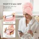 YFONG Large Hair Towel Wrap for Women, Super Absorbent Microfiber Hair Towel for Curly Hair, Fast Drying Hair Turbans with Elastic,Hair Drying Towel Wrap for Hair Care 26.3" X 40" (Pink)