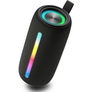 Wireless Portable Bluetooth Speaker: IPX6 Waterproof Outdoor Audio, fm Radio, USB/AUX/SD Card Play, LED lights, TWS interconnected Stereo, Travel/Camping/Bike/Family/Part (Black)