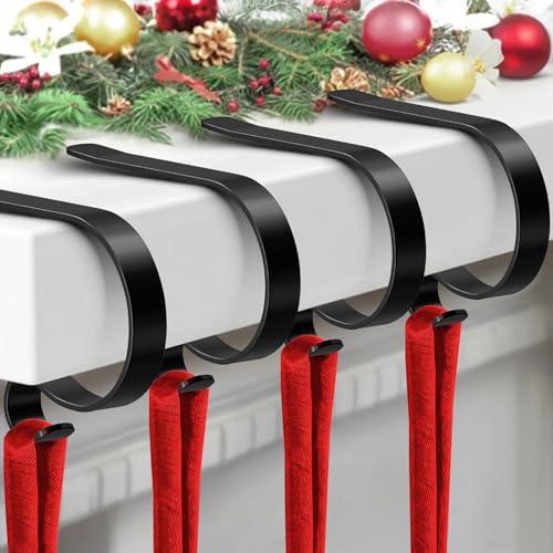 ZYSUN Christmas Stocking Holder,4 Pack Stocking Holders for Mantle,Non-Slip Stocking Holders for Christmas Decorations,Lightweight Stocking Hangers for Mantel Fireplace (4 Pack Black)