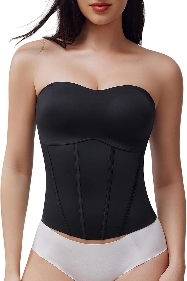 Women's Strapless Top Black Tanktop Women Flat Tummy Shapewear Strapless Tank Tops for Women with Soft Tummy Control (XL)