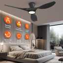TALOYA 52 Inch Ceiling Fan with Led Light Remote Control Flush Mount Low Profile for Bedroom Farmhouse Patio Outdoor Living Room Kitchen Dining Room,DC Motor,Reversible,Black, 52 Inch-Standard