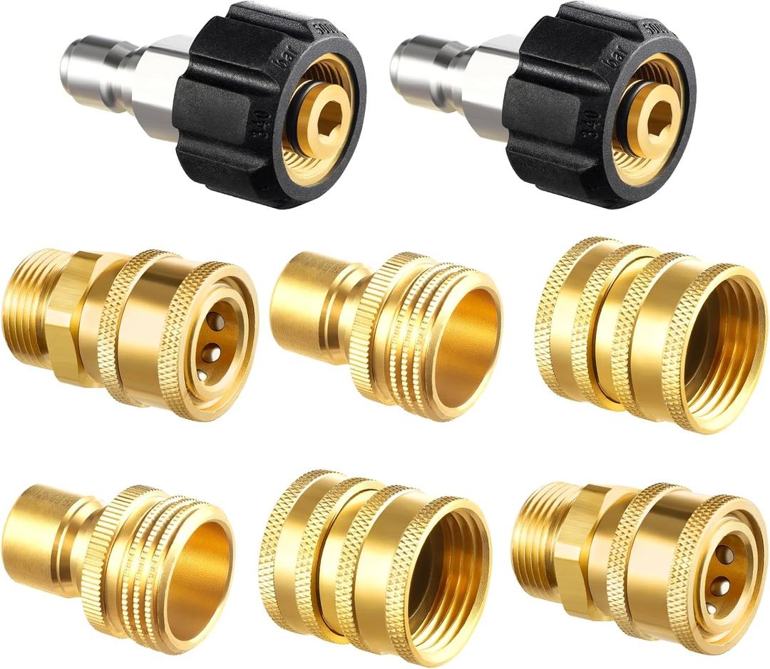Twinkle Star Pressure Washer Adapter Set, Quick Disconnect Kit, M22 Swivel to 3/8'' Quick Connect, 3/4" to Quick Release (Brass)