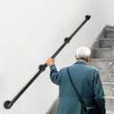 12FT Industrial Pipe Stair Railings Indoor, Hand Rails for Indoor Stairs, Wall Mounted Stair Handrail for Outdoor Steps, Heavy Duty Support Black Stair Railing for Loft Porch Deck(3 Section)