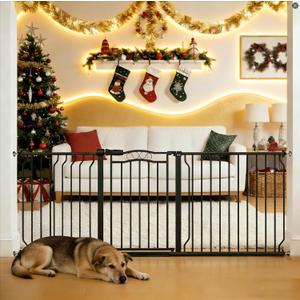Extra Wide Baby Gate 67.3-81.1 Inch, Pressure Mounted Dog Gate Indoor, Walk Thru Pet Gate for Cat Dog Child,Pet Gates for The House Stairs Doorway Black