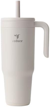 REDUCE Chiller Vacuum Insulated 40 oz Tumbler with Spill-Proof Silicone Straw - Sustainable Tritan Lid with Water Intake Markers - Soft Sit Base Travel Mug - Dishwasher Safe - Unbleached