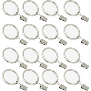 16 Pack Curtain Rings with Clips, Window Clip Rings Curtain Hooks Hangers Clip Rings for Hanging Drapery Drapes Bows, Mini 1 Inch Diameter, Fits up to 5/8" Rod, Matte Silver