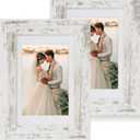 iRahmen 4x6 Picture Frame Set of 2 with HD Glass, Distressed White Wood Photo Frames Display 3.5x5 Picture with Mat or 4 x 6 Without Mat for Horizontal or Vertical Tabletop and Wall Mounting