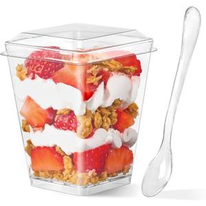 50 Pack 5 oz Plastic Dessert Cups with Lids and Spoons, Mini Parfait Cups Clear Dessert Shooter Cups for Banana Pudding, Fruit, Jello, Appetizer, Trifle