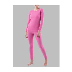 Ownwfeat Wool Women Thermal Underwear Set Wool Basic Lightweight Thermal Set Long Sleeve Top +Bottom, Color Hot Pink Set, Size Small