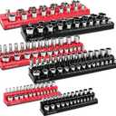 6-piece Magnetic Socket Organizer Set, Metric & SAE Drive Socket Holder, Includes 1/4", 3/8", 1/2", Holds 143 Pieces Magnetic Trays Red Black