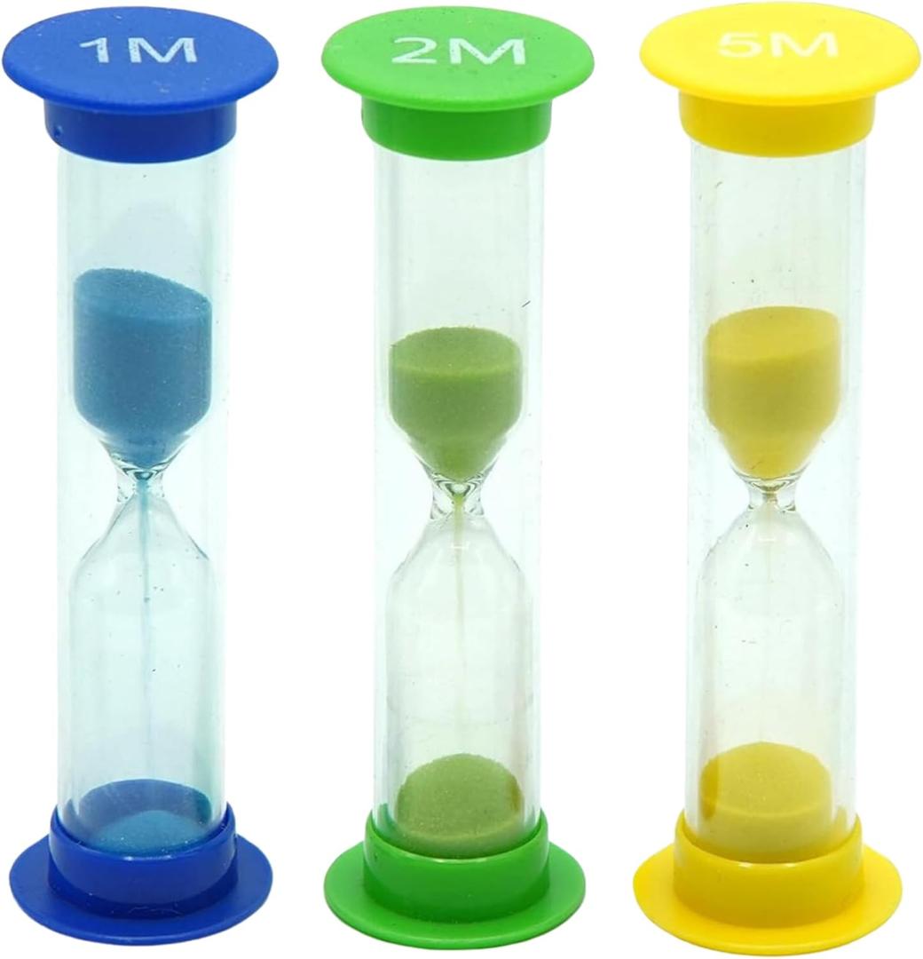 Sand Timer for Kids Set of 3 Small Colorful Hourglass Acrylic Covered Clock 1Min 2Min 5Min for Classroom, Home & Kids Room