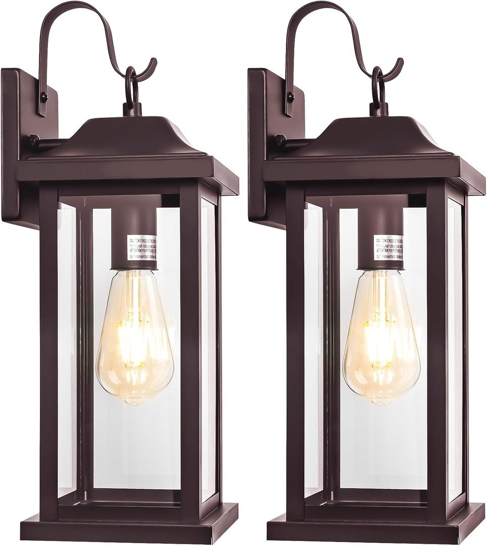 2-Pack 17 Inch Large Bronze Outdoor Light Fixtures, Exterior Vintage Outdoor Wall Sconces IP65 Waterproof Anti-Rust, Porch Lights with Clear Glass Outside Rustic Wall Lanterns E26 Bulb Base